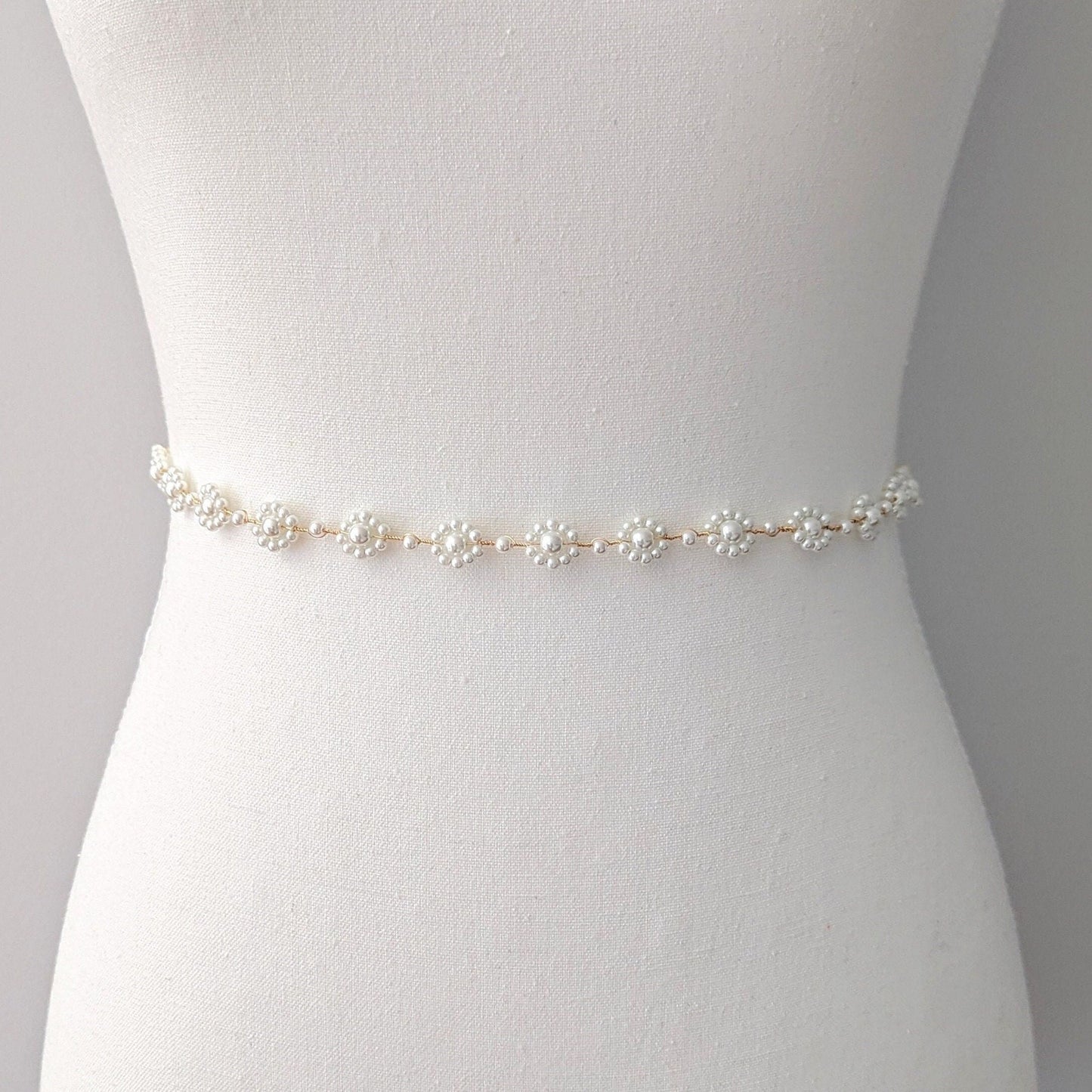 Audrey - Floral Pearl Bridal Sash (18"-30")