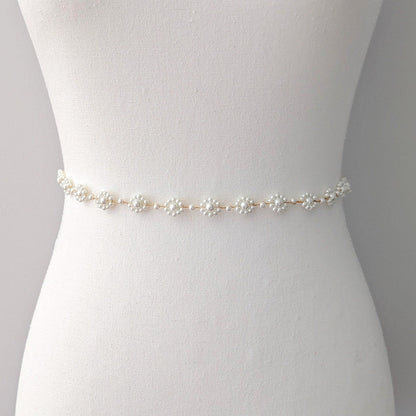 Audrey - Floral Pearl Bridal Sash (18"-30")