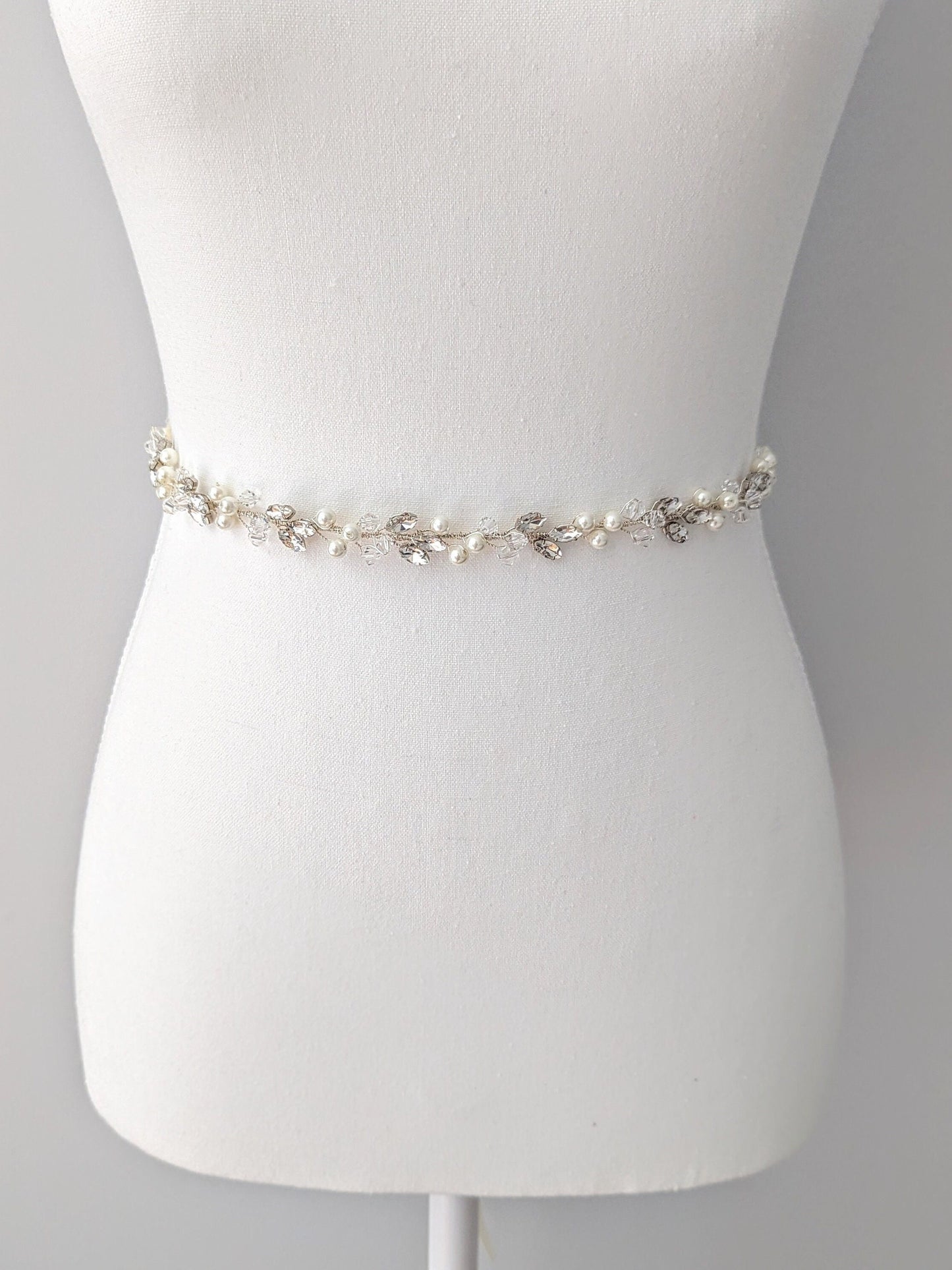 Charlotte - Crystal & Pearl Bridal Belt (18"-30")