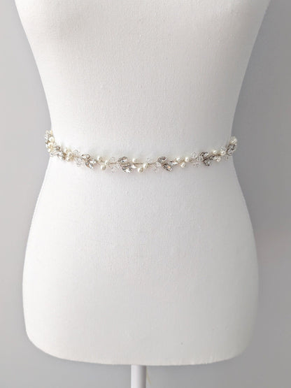 Charlotte - Crystal & Pearl Bridal Belt (18"-30")