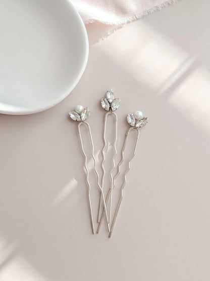Chloe x Ava - Dainty Crystal Bridal Hair Pins (Set of 3)