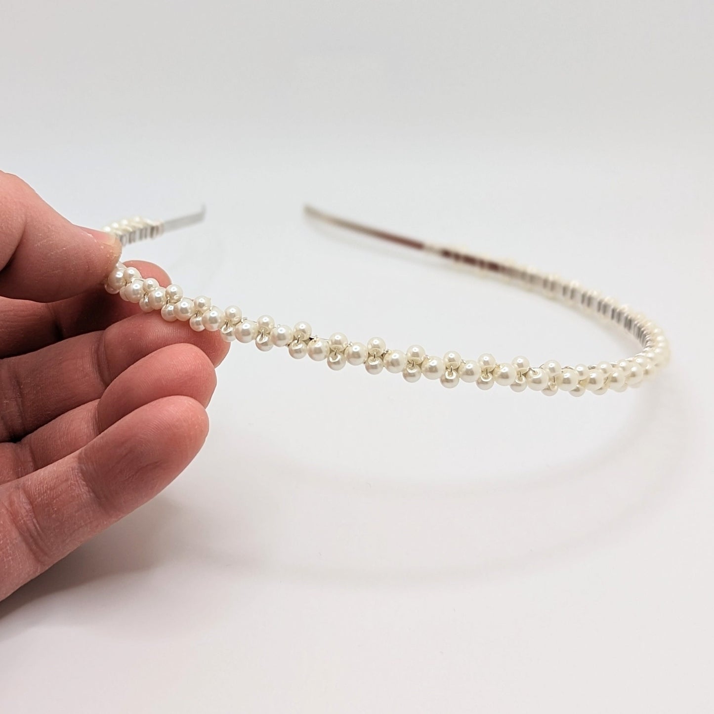 Kayla - Thin Pearl Headband Minimalist Bride