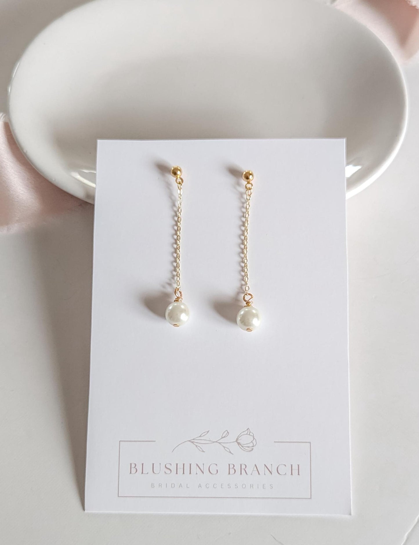 Sabine - Long Pearl Drop Earring Dainty