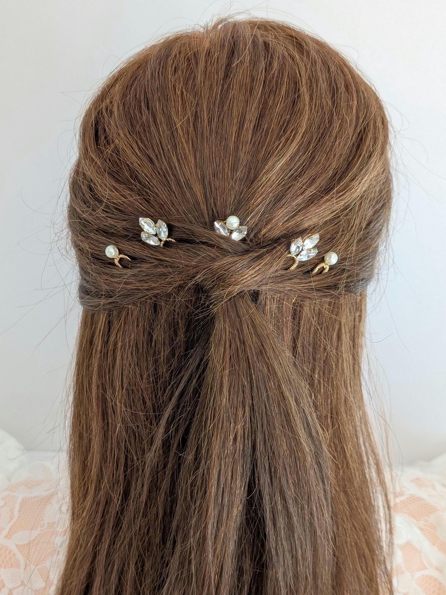 Celeste - Crystal & Pearl Hair Pin Set (5)