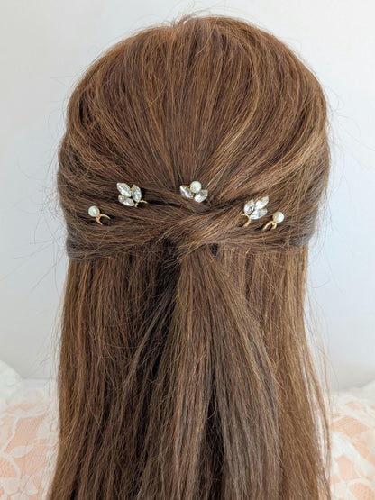 Celeste - Crystal & Pearl Hair Pin Set (5)
