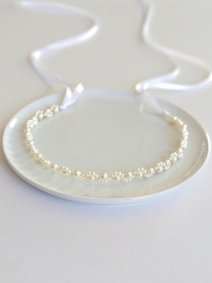 Lexi - Pearl Ribbon Tie Headband (14")
