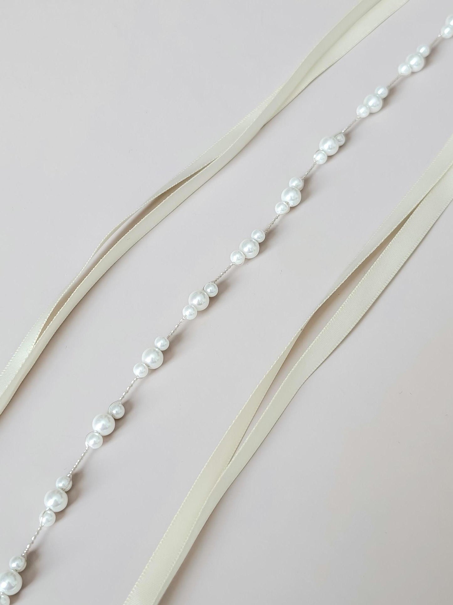 Rachel – Ultra Thin Dainty Pearl Wedding Sash (18"-24")
