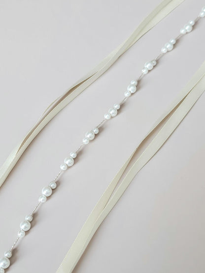 Rachel – Ultra Thin Dainty Pearl Wedding Sash (18"-24")