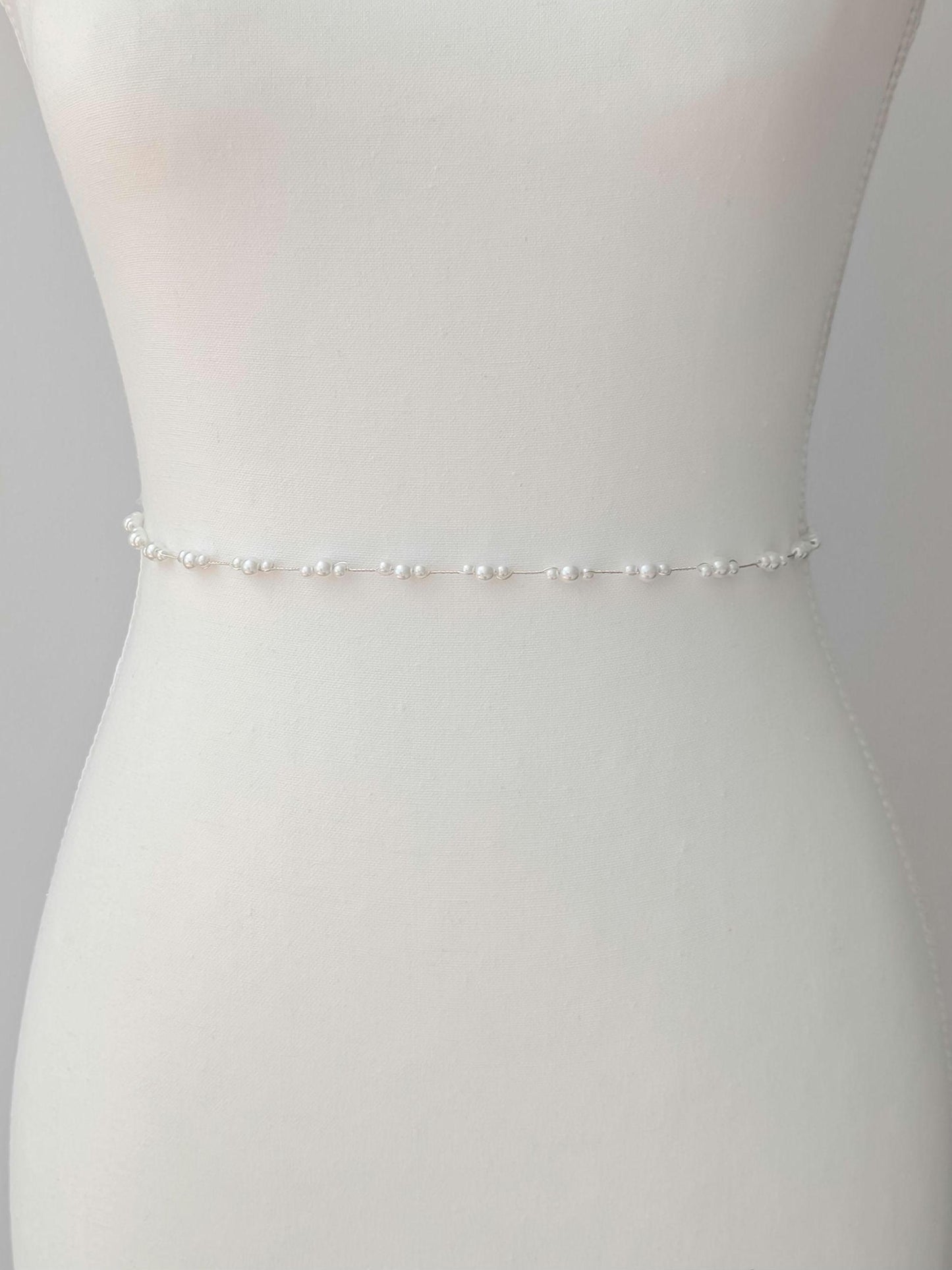 Rachel – Ultra Thin Dainty Pearl Wedding Sash (18"-24")