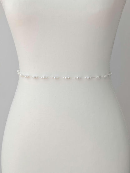 Rachel – Ultra Thin Dainty Pearl Wedding Sash (18"-24")