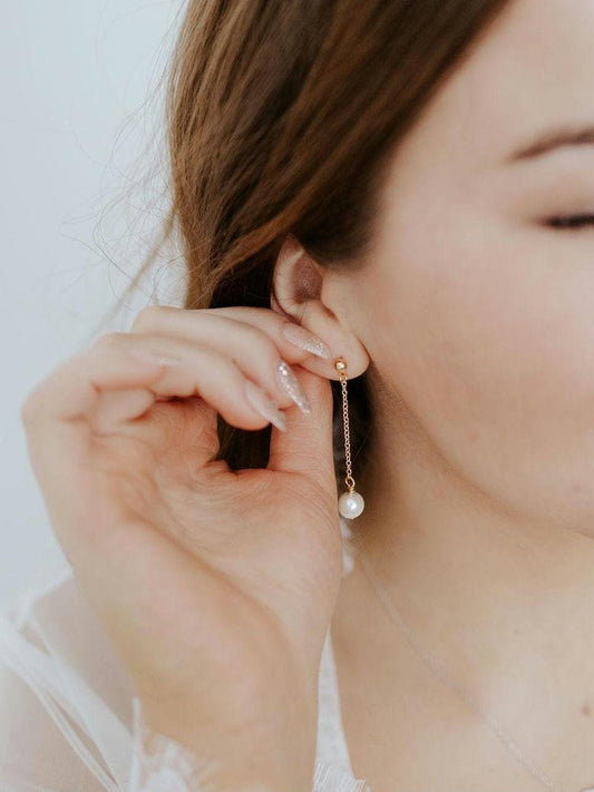 Sabine - Long Pearl Drop Earring Dainty