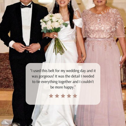 Rosalie - Thin Pearl & Floral Crystal Bridal Belt (18"-30")