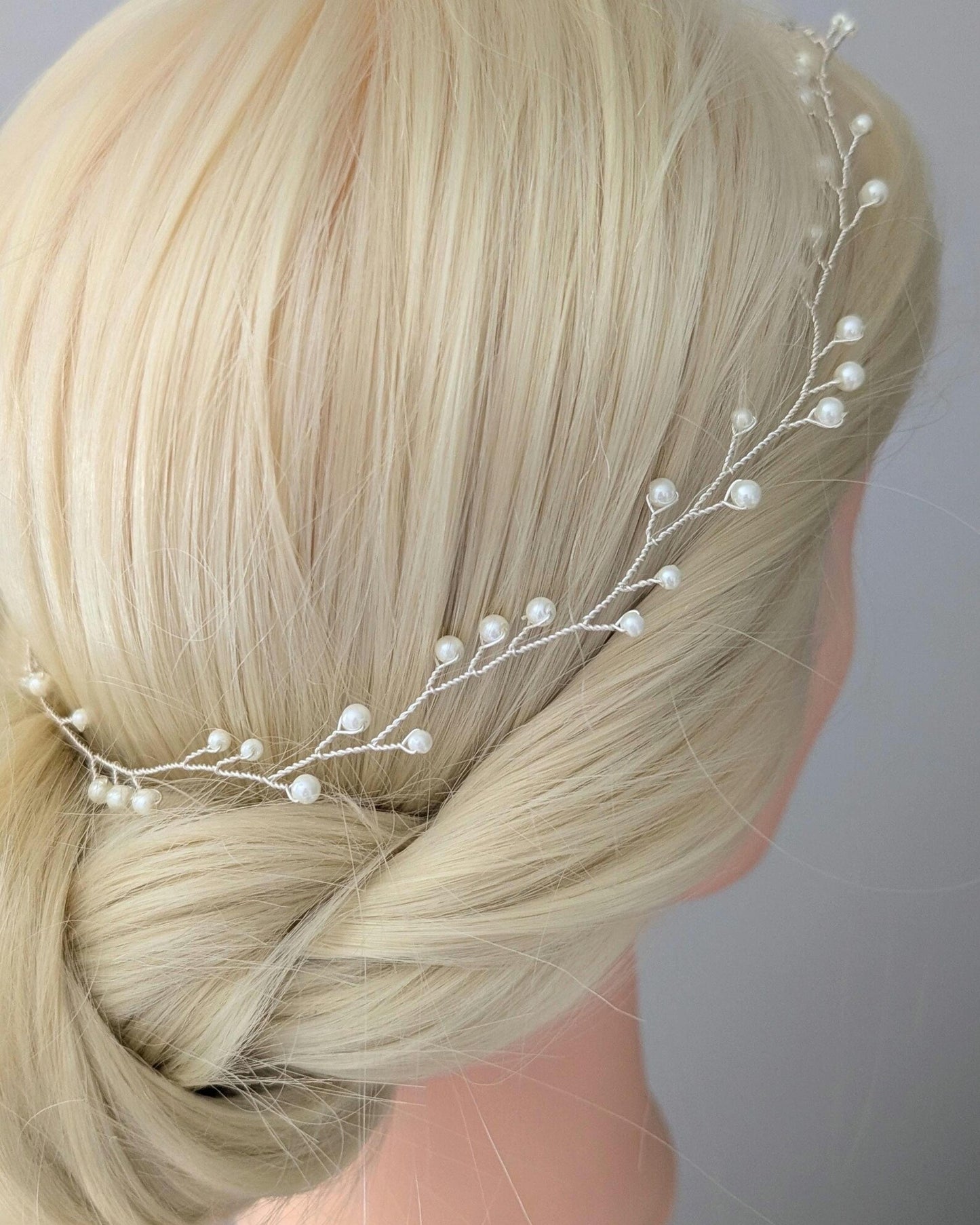 Cora - Delicate Pearl Wedding Hair Vine (8"-24")