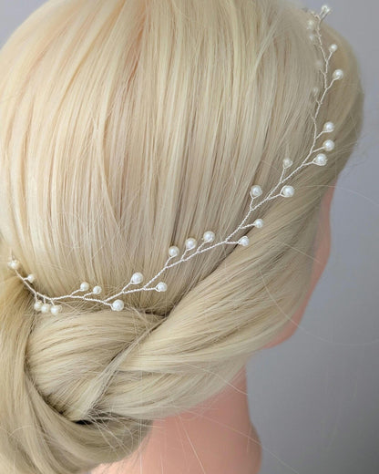 Cora - Delicate Pearl Wedding Hair Vine (8"-24")