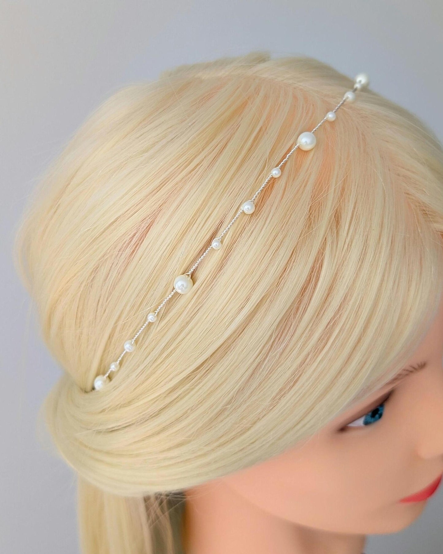 Hannah - Thin Pearl Bridal Hair Vine (8"-24")