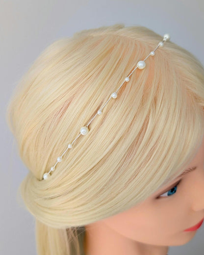 Hannah - Thin Pearl Bridal Hair Vine (8"-24")
