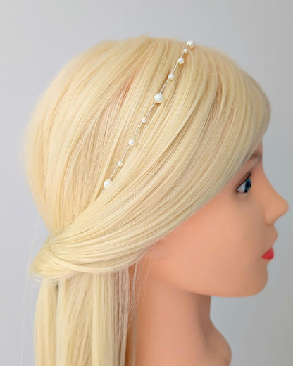 Hannah - Thin Pearl Bridal Hair Vine (8"-24")