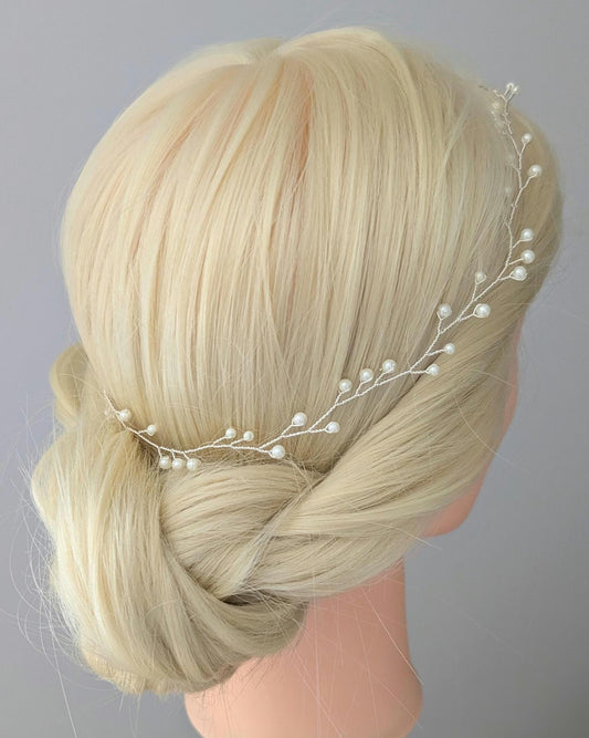 Cora - Delicate Pearl Wedding Hair Vine (8"-24")