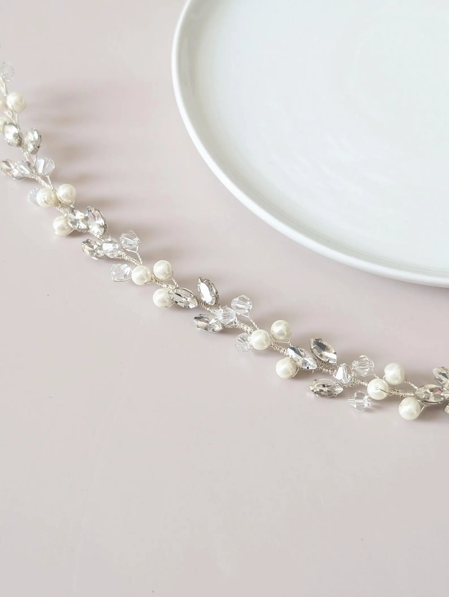 Charlotte - Bridal Crystal Headpiece With Ribbon (14")