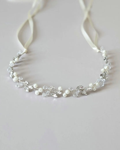 Charlotte - Bridal Crystal Headpiece With Ribbon (14")