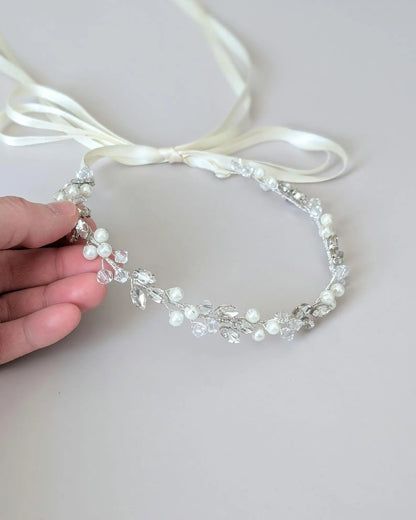 Charlotte - Bridal Crystal Headpiece With Ribbon (14")