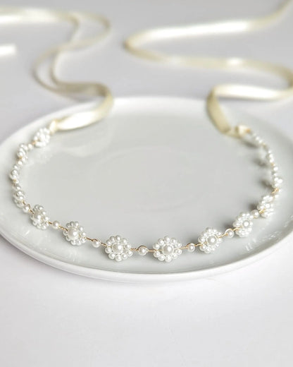 Audrey - Floral Pearl Bridal Sash (18"-30")