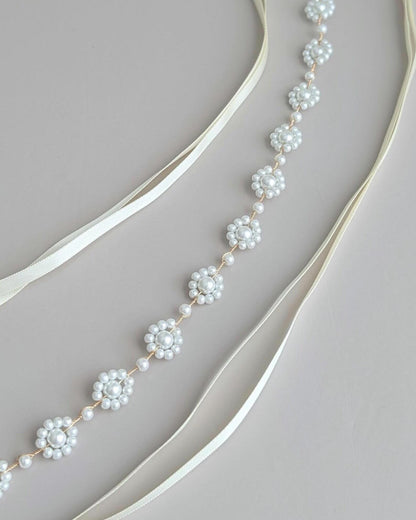 Audrey - Floral Pearl Bridal Sash (18"-30")