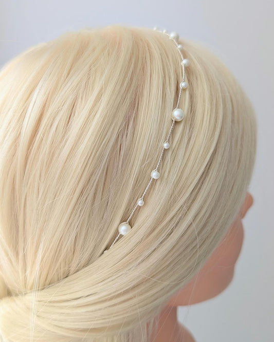 Hannah - Thin Pearl Bridal Hair Vine (8"-24")