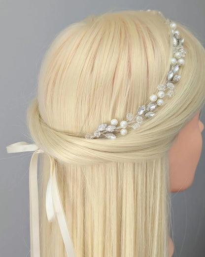 Charlotte - Bridal Crystal Headpiece With Ribbon (14")