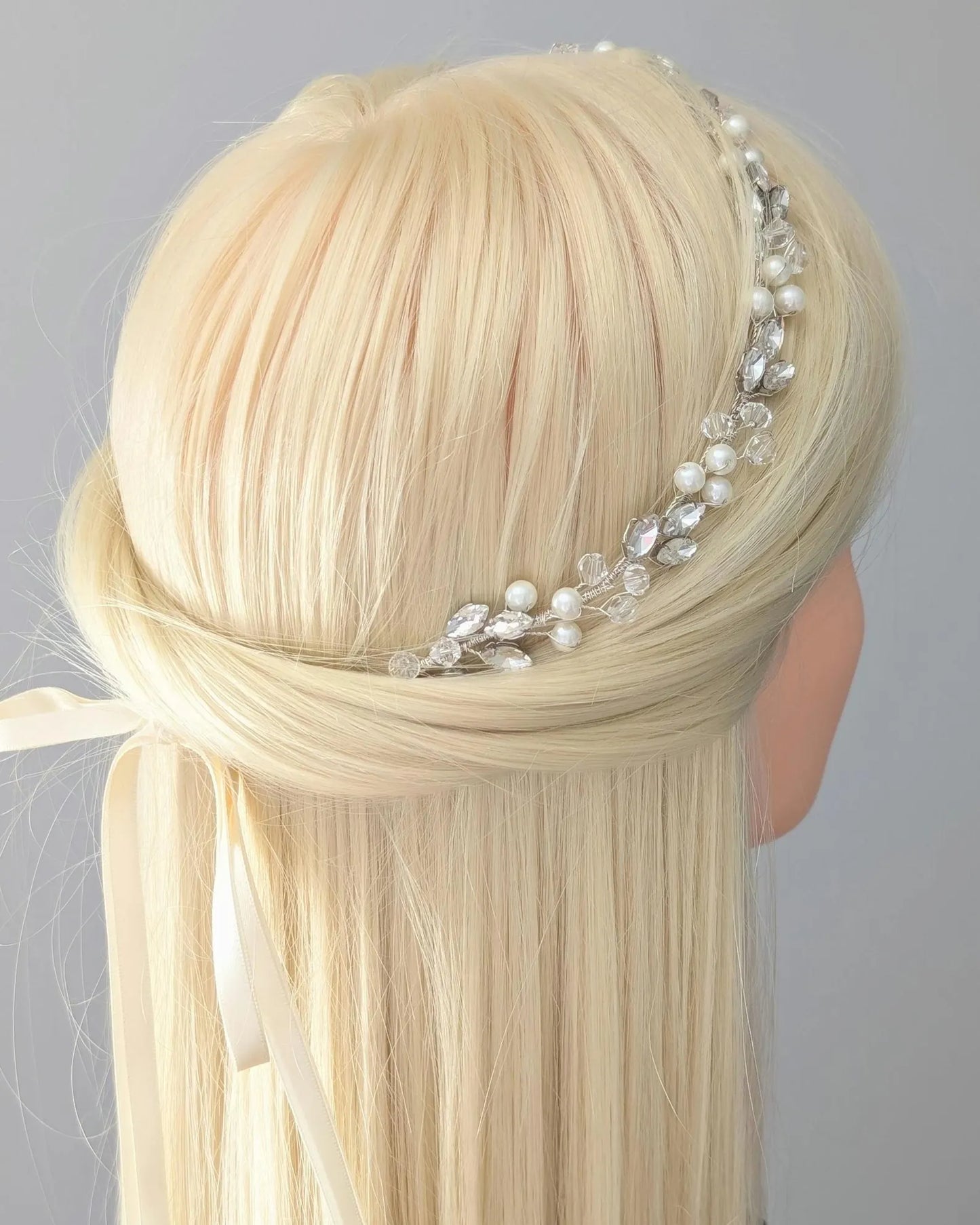 Charlotte - Bridal Crystal Headpiece With Ribbon (14")