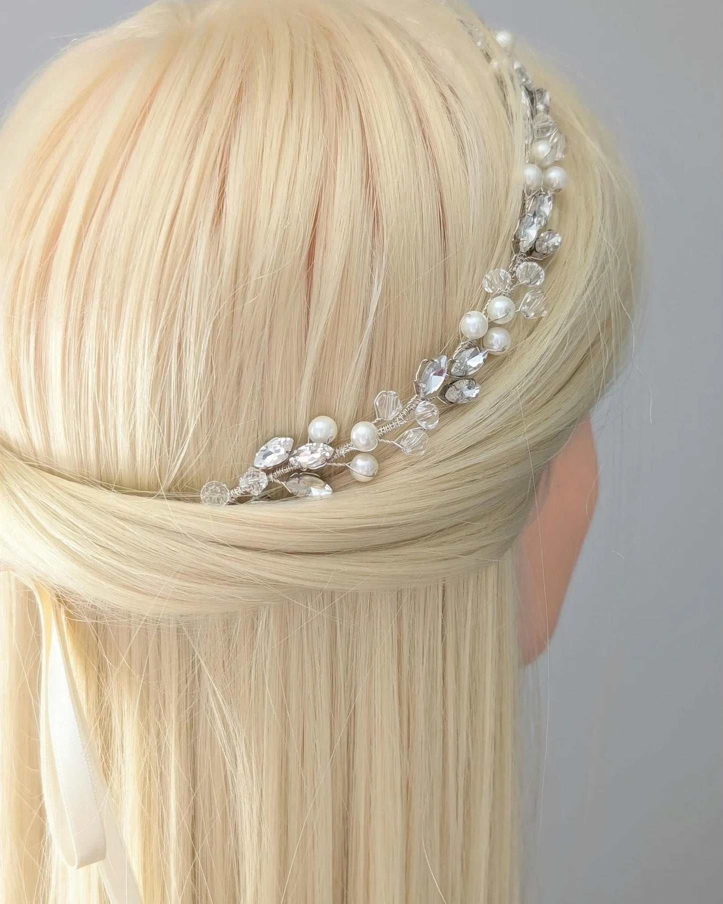 Charlotte - Bridal Crystal Headpiece With Ribbon (14")