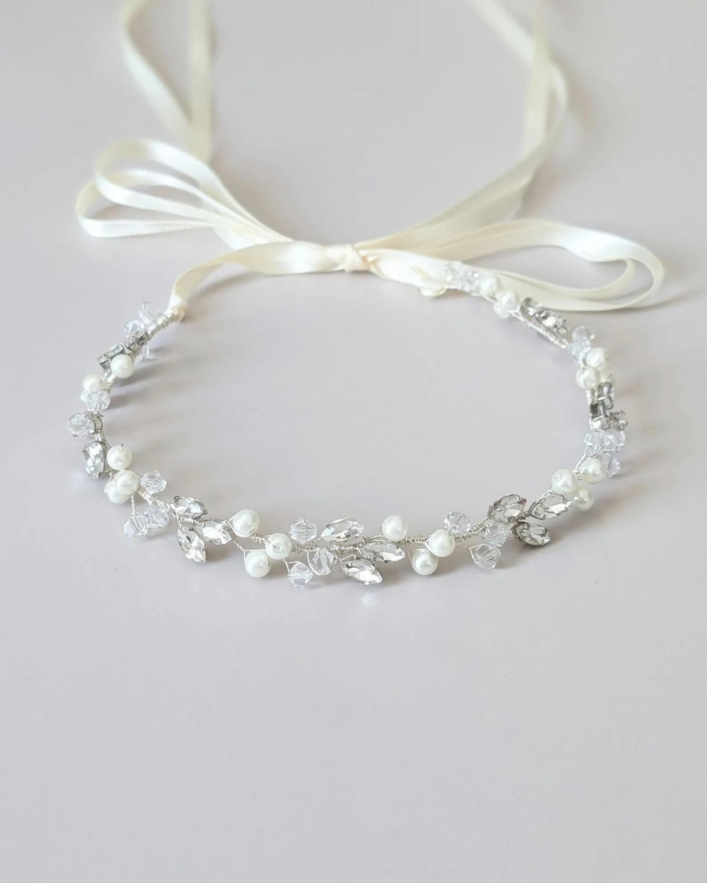 Charlotte - Bridal Crystal Headpiece With Ribbon (14")