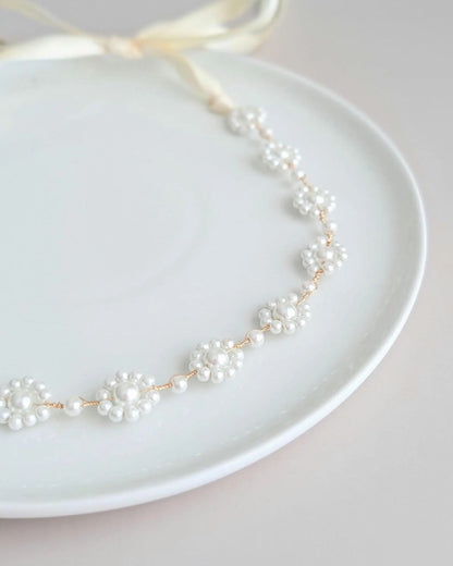 Audrey - Floral Pearl Bridal Sash (18"-30")