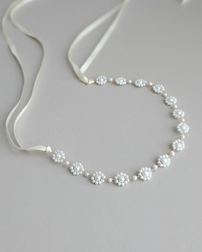 Audrey - Floral Pearl Bridal Sash (18"-30")