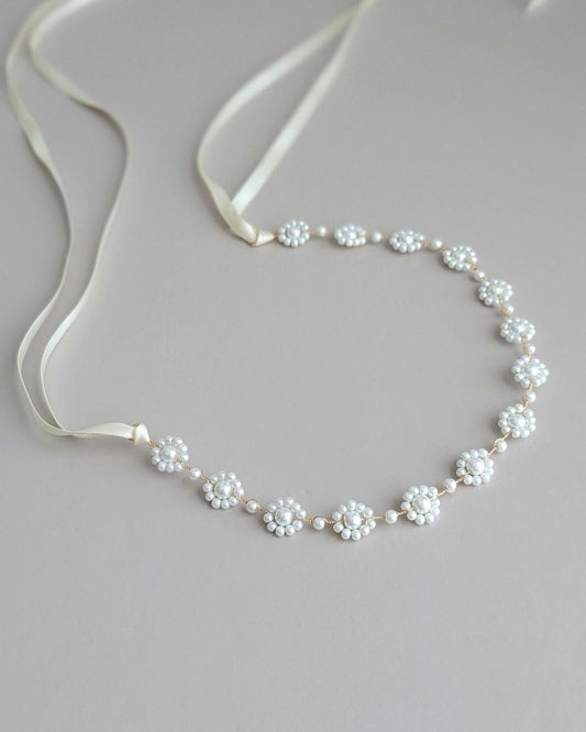 Audrey - Floral Pearl Bridal Sash (18"-30")