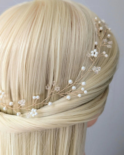 Willow - Romantic Pearl & Crystal Floral Hair Vine (8"-24")