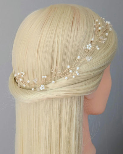 Willow - Romantic Pearl & Crystal Floral Hair Vine (8"-24")