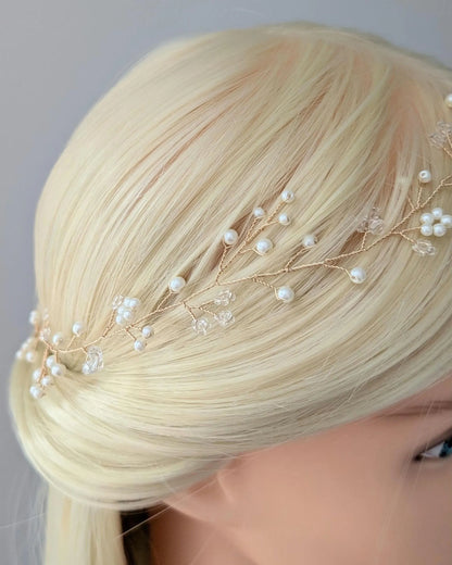 Willow - Romantic Pearl & Crystal Floral Hair Vine (8"-24")