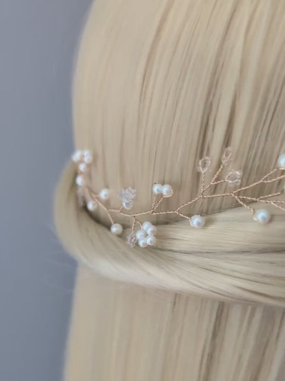 Willow - Romantic Pearl & Crystal Floral Hair Vine (8"-24")